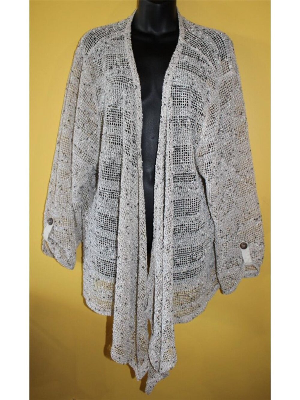 Katie Todd Open Weave Lagenlook 3x Oatmeal Draped 3/4 Slv Layering Piece